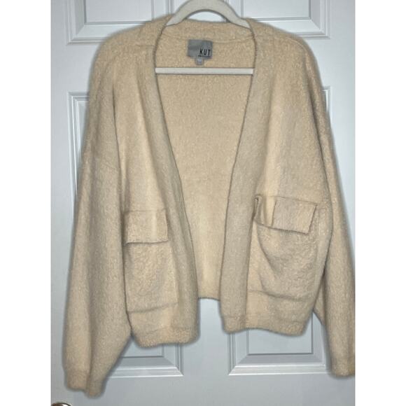 Kut from the Kloth Cream Soft Plush Open Front Cardigan Large - Picture 2 of 7